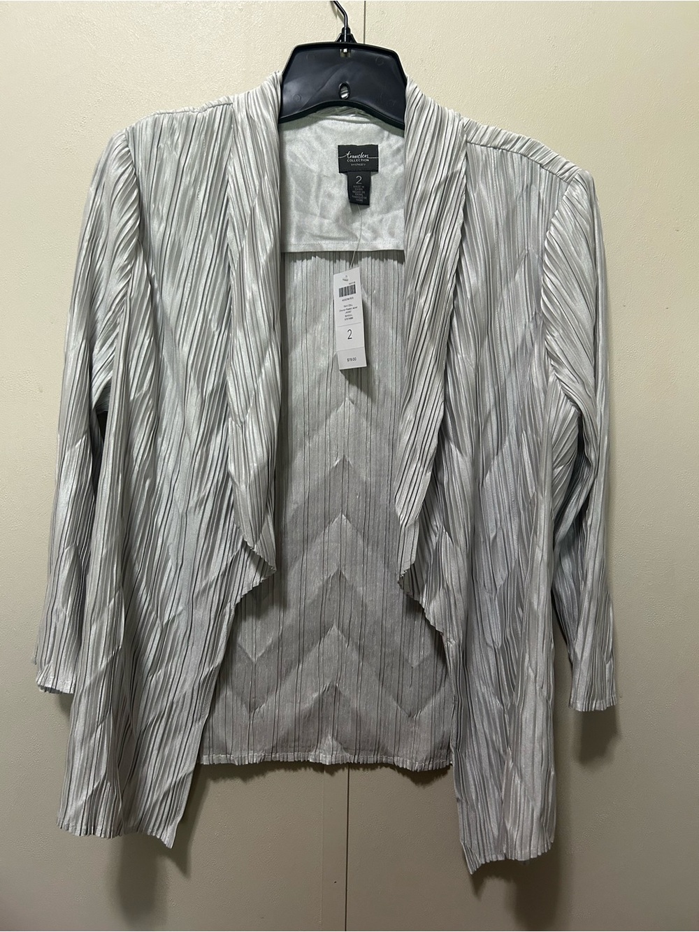 Chico’s Travelers Pleated Open Front Jacket in Light Silver-Gray